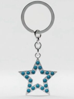 Coach Silver Star Keychain with Blue Rhinestones